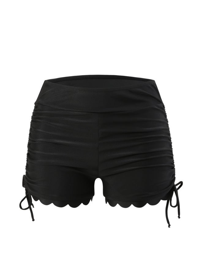 2024 سروال سباحة نسائي سبليت بوكسر سريع الجفاف برباط من الدانتيل شورت لركوب الأمواج سراويل سباحة سفلية للشاطئ - اللون: أسود - - Image 1